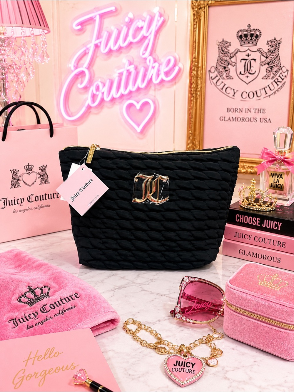 Juicy couture ruffled cosmetics bag